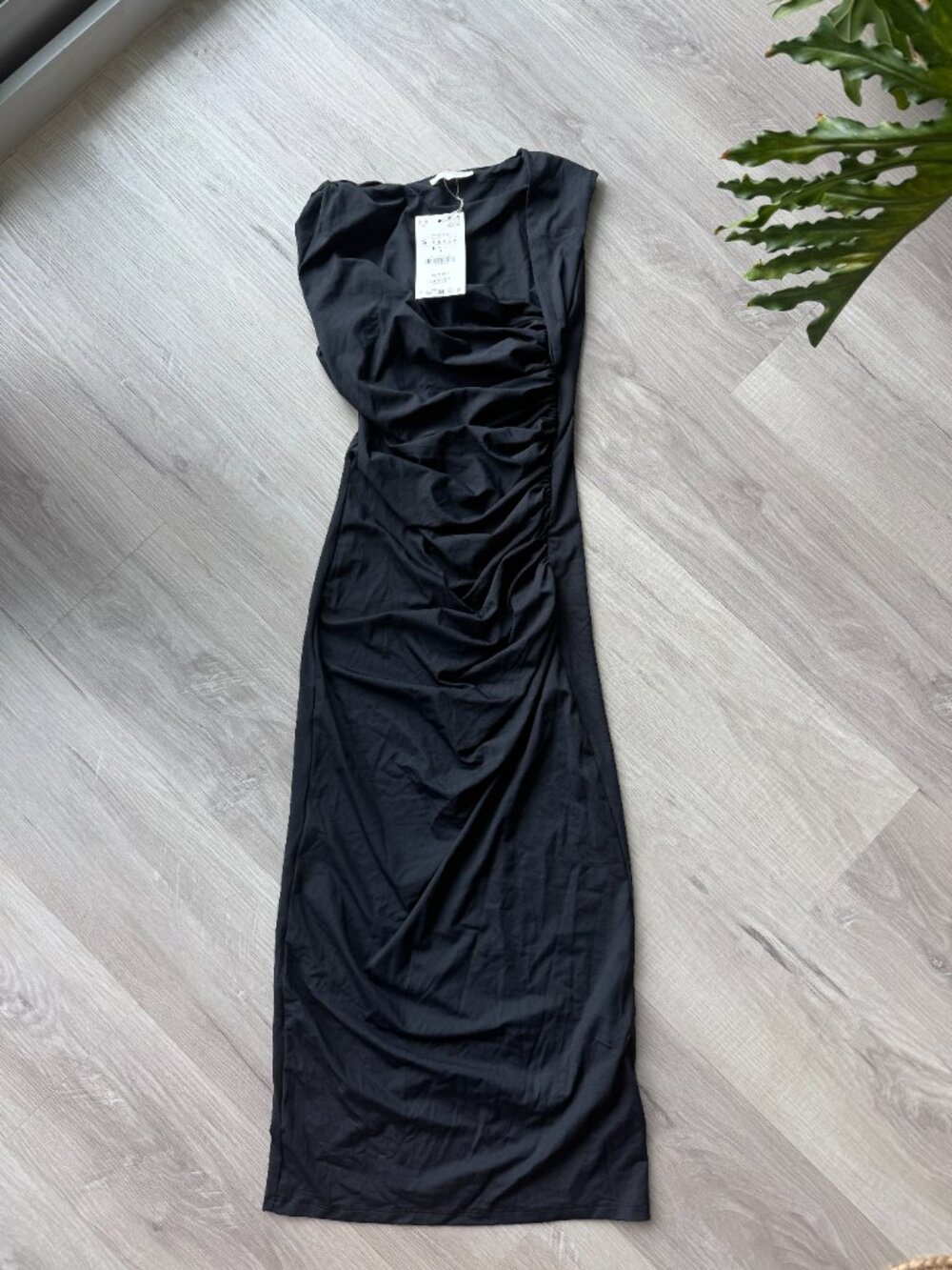 Zara Black Draped Asymmetric Ruched Midi Dress S NWT - Picture 15 of 16